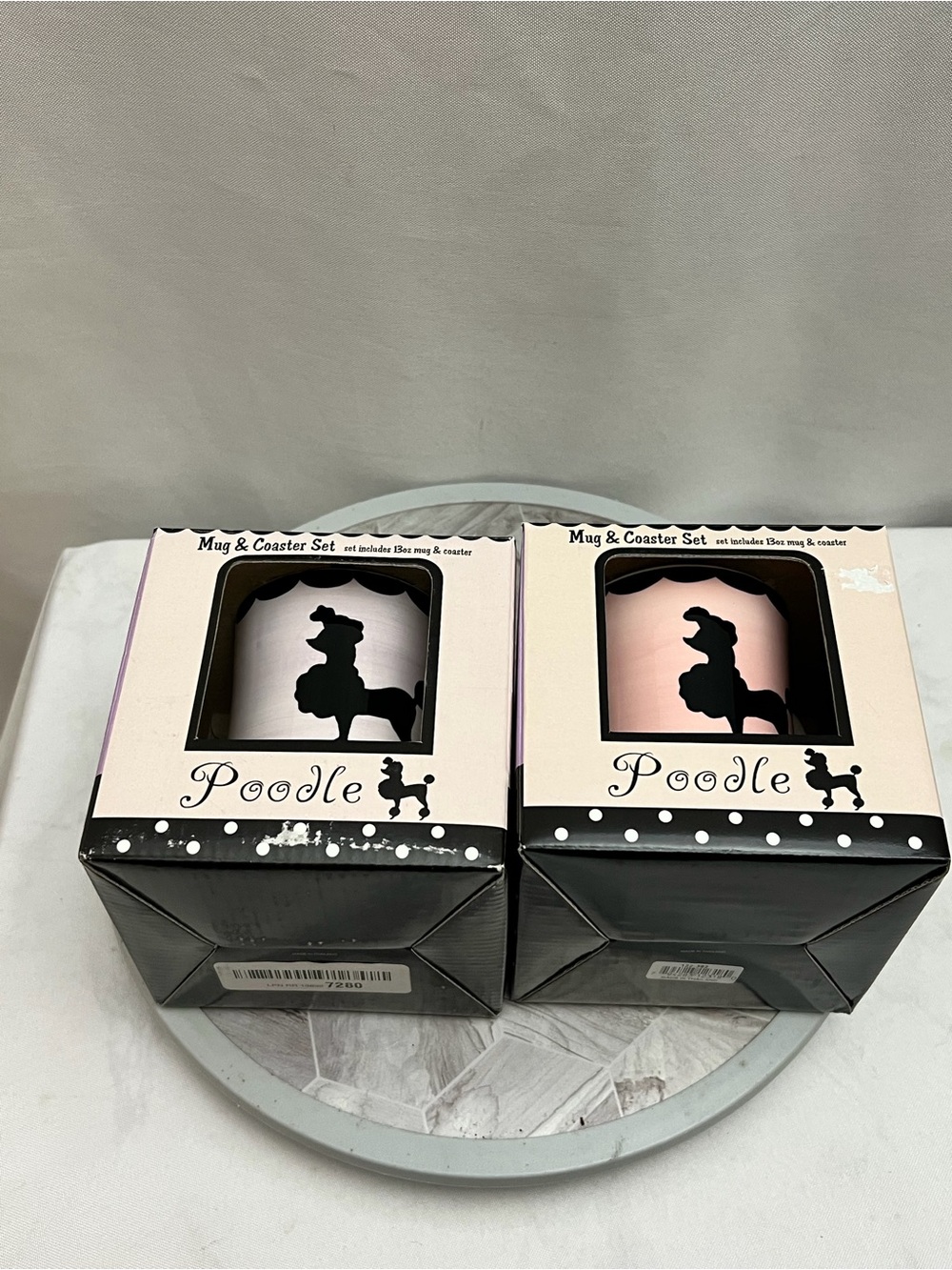 Set of 2 HuesnBrews Poodle Mug & Coaster Sets Pink Black 13 Oz Dog Lover - Picture 7 of 14